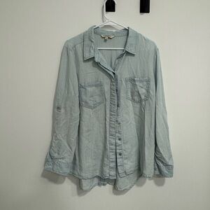 Liverpool Light Blue Sandi Chambray Collared Shirt Sz L